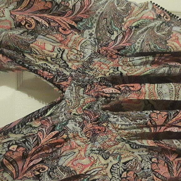 Victoria's Secret Vntg Deep V-Neck Swim Cover-Up Paisley Crochet Trim Mini Dress - Picture 6 of 14